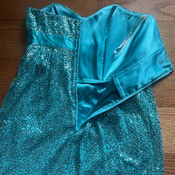 Betsey Johnson Evening Strapless Sequin Silk Mini Dress 2 Blue 2010s Formal Prom - Picture 4 of 8